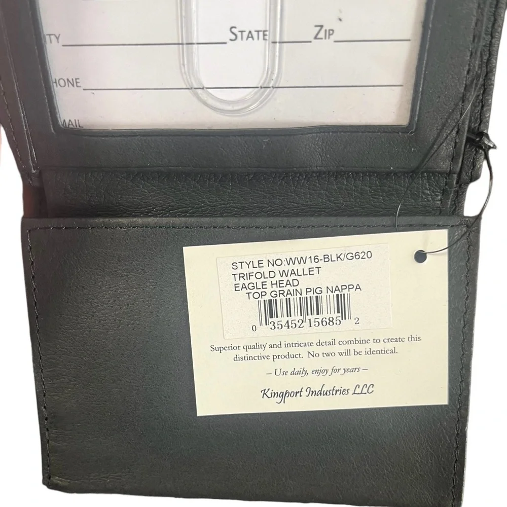 leather trifold men’s wallet‎ embroidered eagle NWT